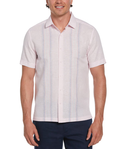 Linen Blend Tri-Color Panel Shirt (Pink Tulle) 