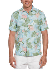 Linen Blend Tropical Floral Print Shirt (Aqua Esque) 