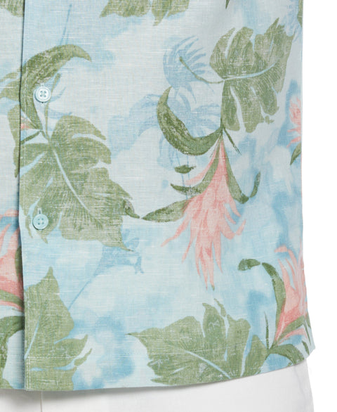 Linen Blend Tropical Floral Print Shirt (Aqua Esque) 