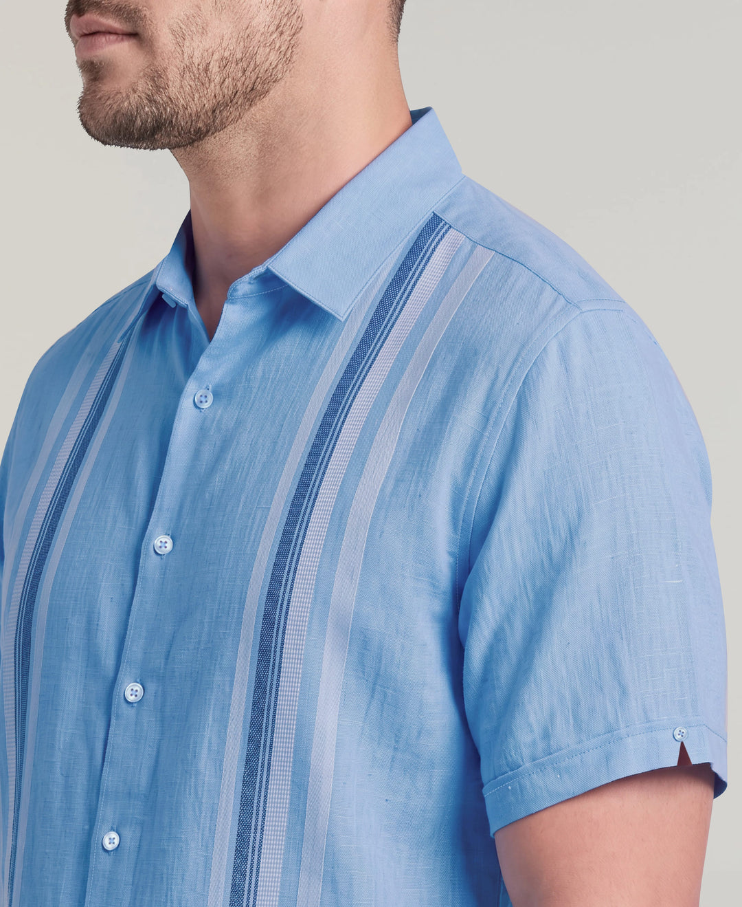 Big & Tall Linen Blend Vertical Panel Dobby Shirt (Lichen Blue) 