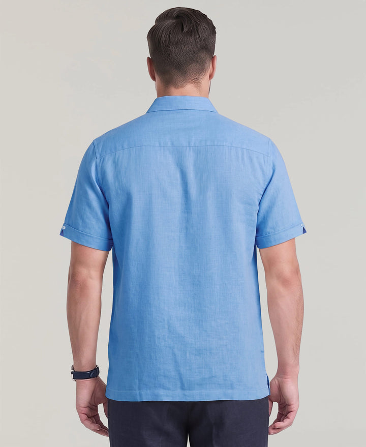 Big & Tall Linen Blend Vertical Panel Dobby Shirt (Lichen Blue) 