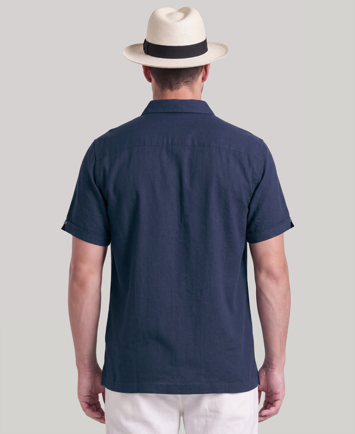 Big & Tall Linen Blend Vertical Panel Dobby Shirt (Pageant Blue) 