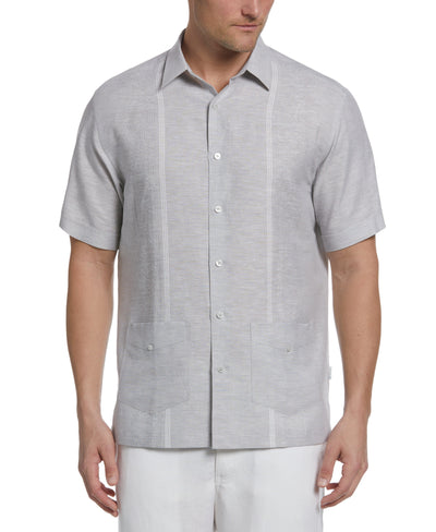 Big & Tall Linen Blend Yarn Dye Panel Guayabera Shirt-Guayaberas-Cubavera
