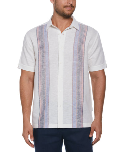 Linen Blend Yarn Dye Panel Shirt (Brilliant White) 