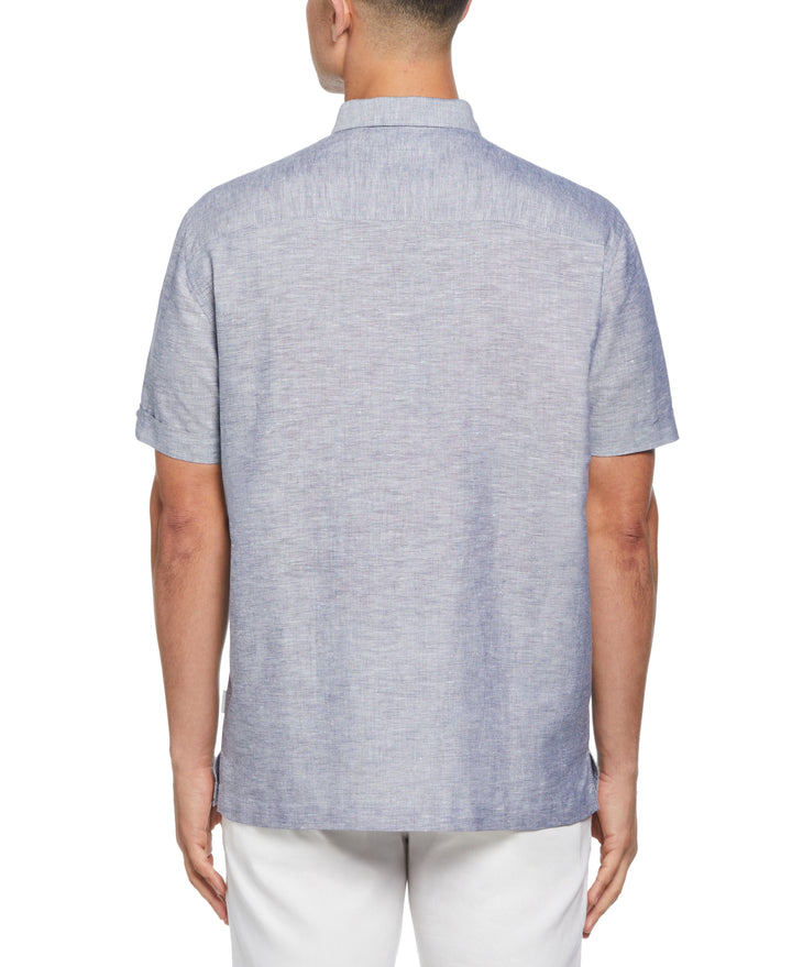 Big & Tall Linen Blend Yarn Dye Panel Shirt-Casual Shirts-Cubavera