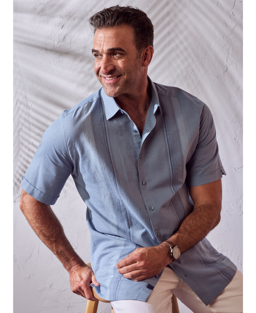 Big & Tall Linen Blend Yarn Dye Panel Shirt-Casual Shirts-Cubavera