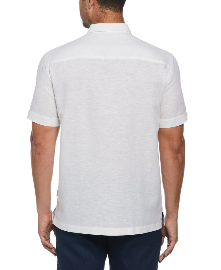 Linen Blend Yarn Dye Panel Shirt (Brilliant White) 