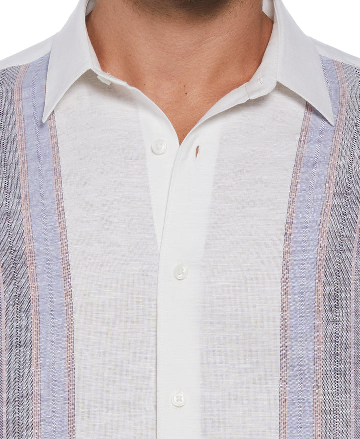 Linen Blend Yarn Dye Panel Shirt (Brilliant White) 