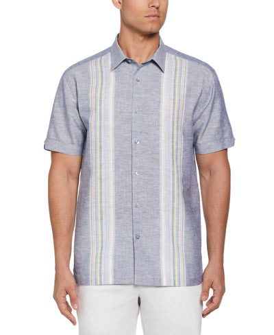 Big & Tall Linen Blend Yarn Dye Panel Shirt-Casual Shirts-Cubavera