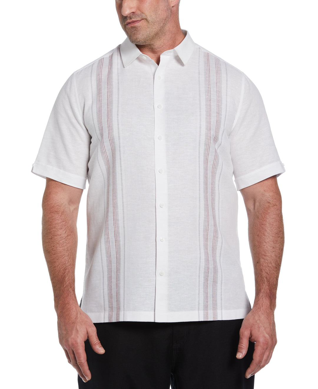 Big & Tall Linen Blend Yarn Dyed Panel Shirt (Brilliant White) 