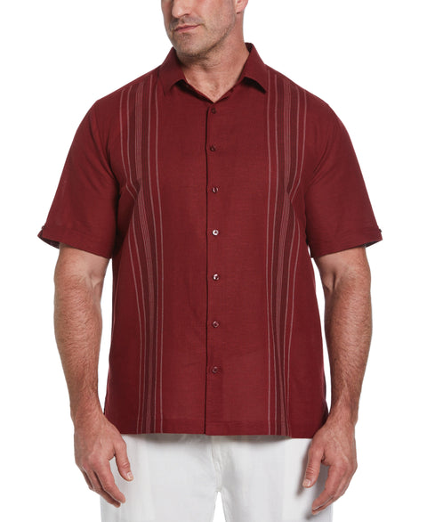 Big & Tall Linen Blend Yarn Dyed Panel Shirt (Cabernet) 