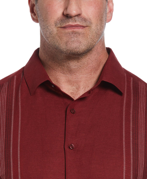 Big & Tall Linen Blend Yarn Dyed Panel Shirt (Cabernet) 