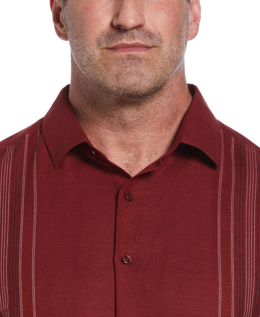 Big & Tall Linen Blend Yarn Dyed Panel Shirt (Cabernet) 