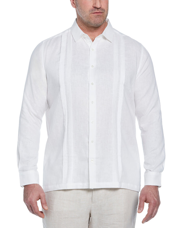 Big & Tall Multi Tuck Linen Guayabera Shirt (Brilliant White) 