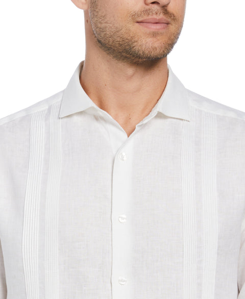 Big & Tall Multi Tuck Linen Guayabera Shirt (Brilliant White) 