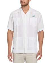 Miami Dolphins Logo Linen Short Sleeve 4 Pocket Guayabera (Bright White) 