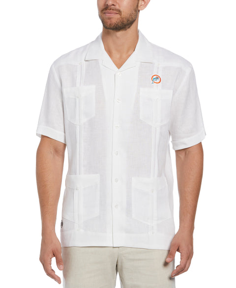 Miami Dolphins Throwback Logo Linen Short Sleeve 4 Pocket Guayabera (Bright White) 