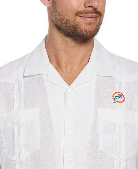 Miami Dolphins Throwback Logo Linen Short Sleeve 4 Pocket Guayabera (Bright White) 