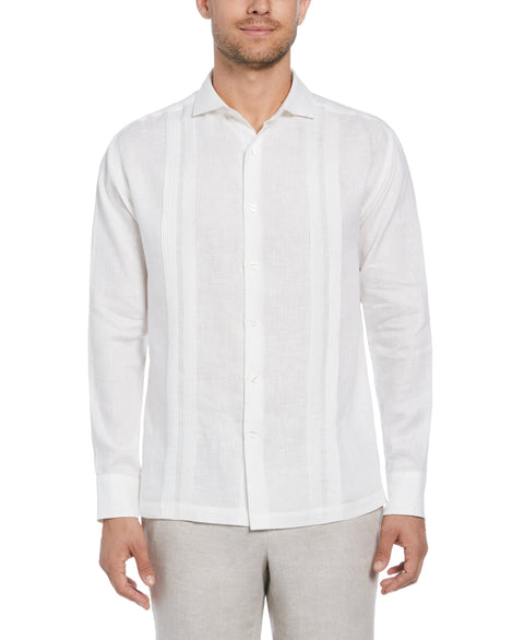 Big & Tall Multi Tuck Linen Guayabera Shirt (Brilliant White) 