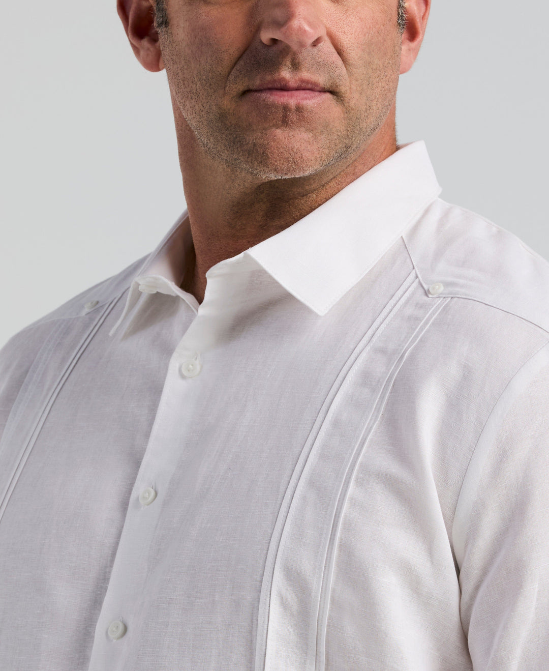Big & Tall Linen Blend Guayabera Shirt (Brilliant White) 