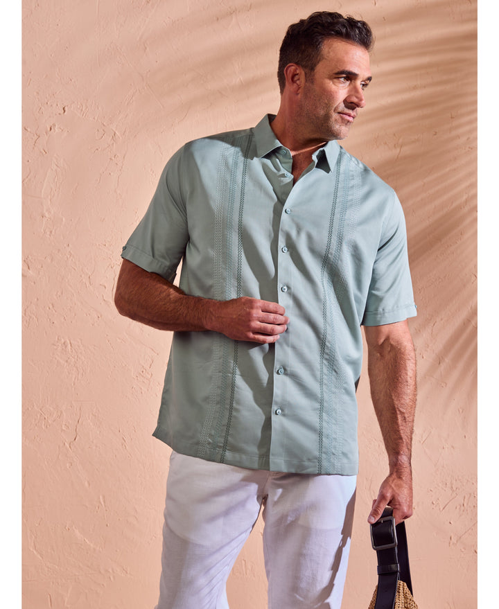Big & Tall Ombre Embroidery Panel Shirt-Casual Shirts-Cubavera