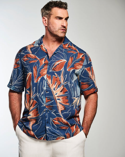 Big & Tall Oversized Tropical Sketch Print Shirt-Casual Shirts-Cubavera