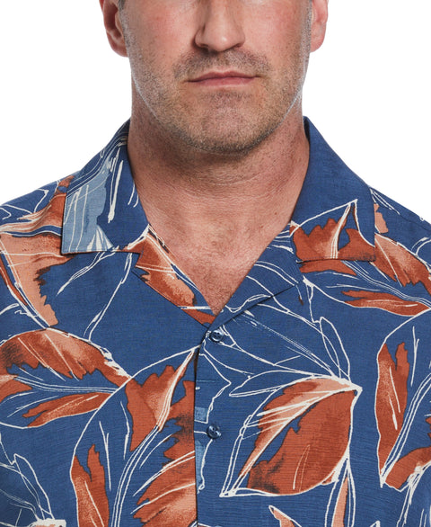 Big & Tall Oversized Tropical Sketch Print Shirt (Ensign Blue) 