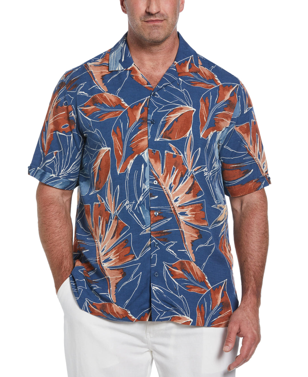 Big & Tall Oversized Tropical Sketch Print Shirt (Ensign Blue) 