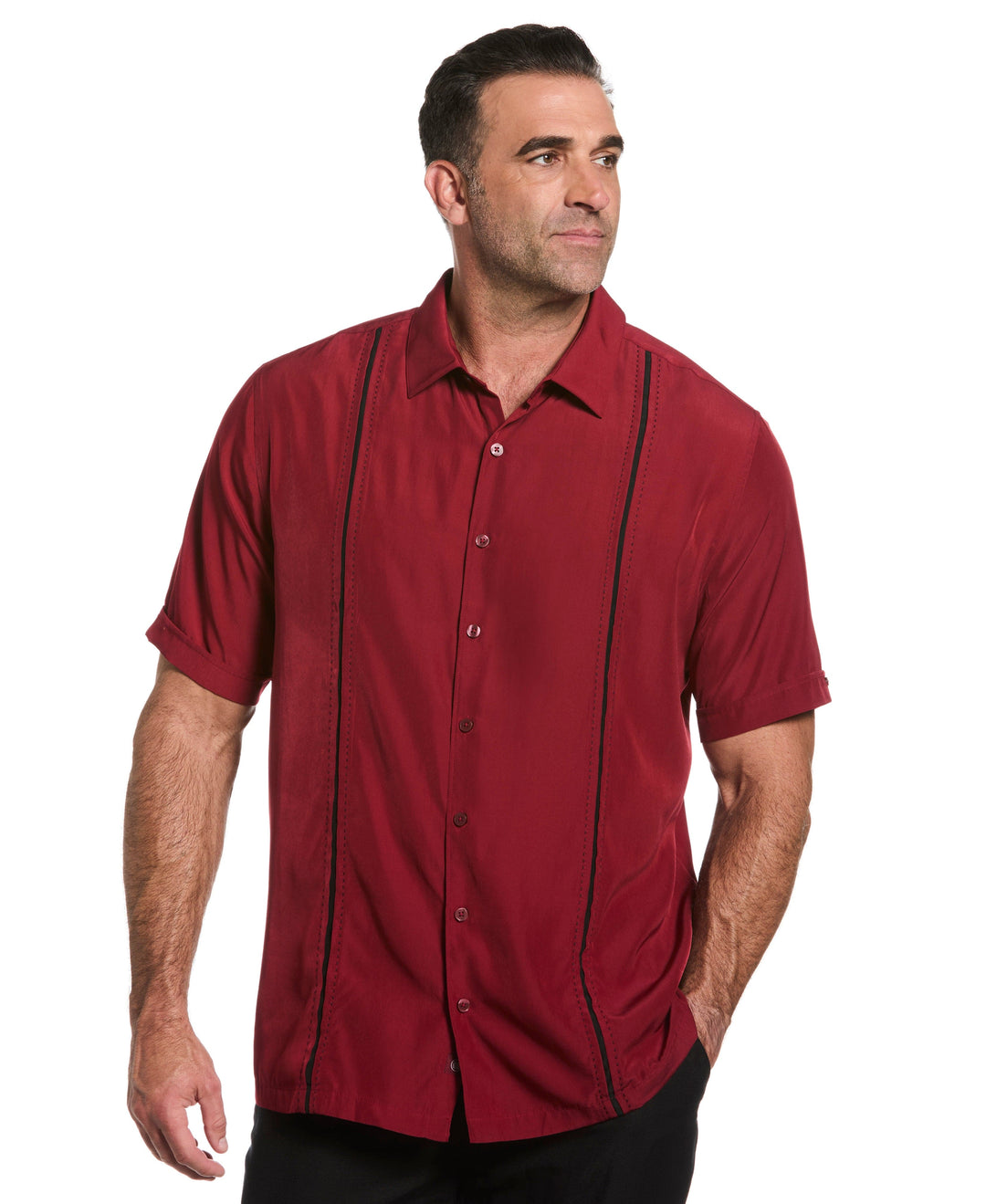 Big & Tall Insert Panel Pickstitch Shirt (Biking Red) 