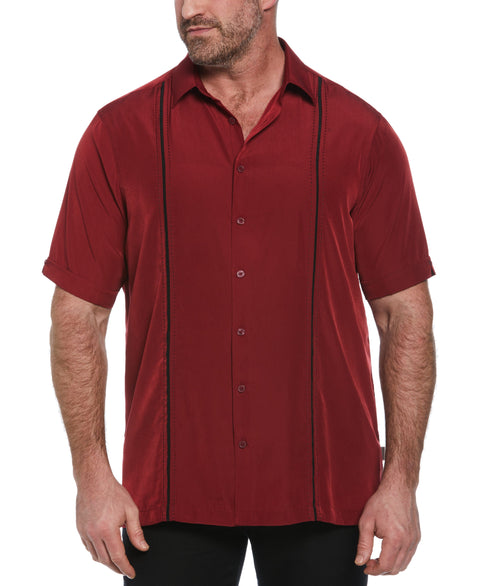 Big and Tall Pick Stitch Panel Short Sleeve Button-Down Shirt (Biking Red) 