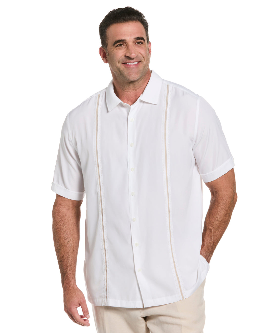 Big & Tall Insert Panel Pickstitch Shirt (Bright White) 