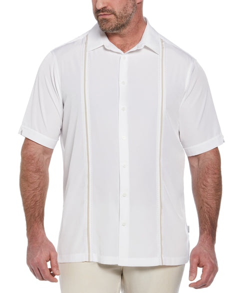 Big and Tall Pick Stitch Panel Short Sleeve Button-Down Shirt (Bright White) 