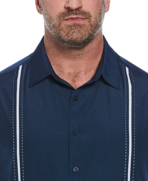 Big and Tall Pick Stitch Panel Short Sleeve Button-Down Shirt (Dress Blues) 
