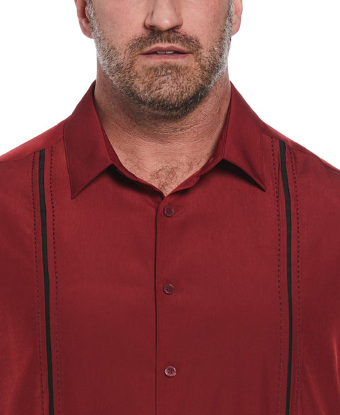 Big and Tall Pick Stitch Panel Short Sleeve Button-Down Shirt (Biking Red) 