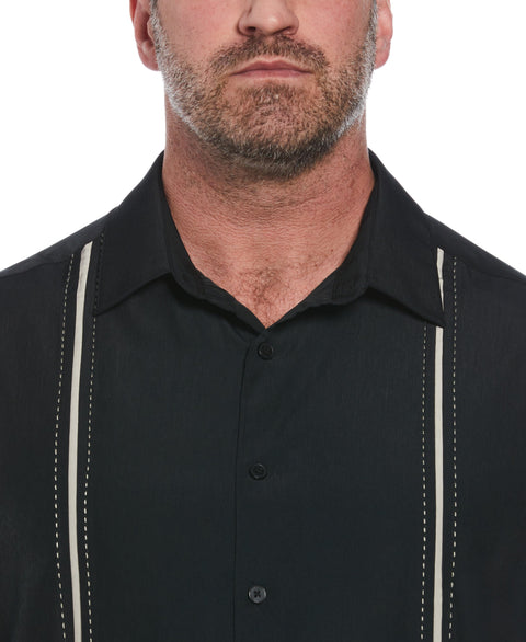 Big and Tall Pick Stitch Panel Short Sleeve Button-Down Shirt (Jet Black) 