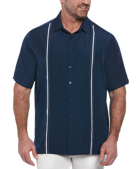 Big and Tall Pick Stitch Panel Short Sleeve Button-Down Shirt (Dress Blues) 