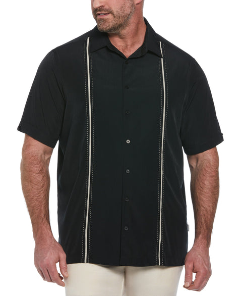 Big and Tall Pick Stitch Panel Short Sleeve Button-Down Shirt (Jet Black) 