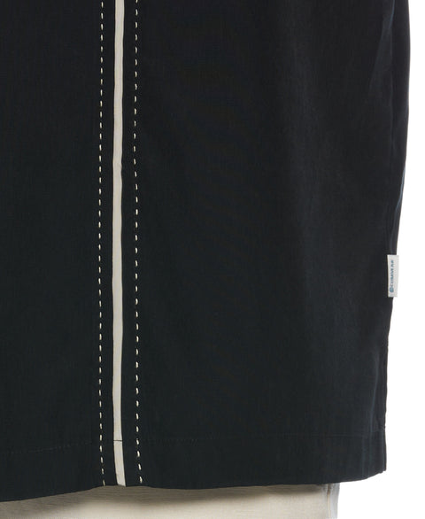 Big and Tall Pick Stitch Panel Short Sleeve Button-Down Shirt (Jet Black) 