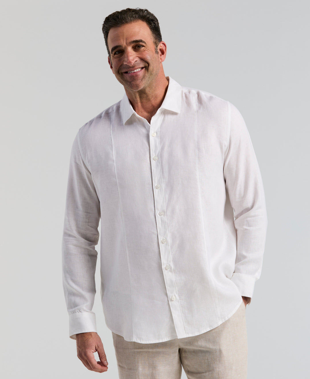 Big & Tall Solid Linen Sport Shirt (Bright White) 