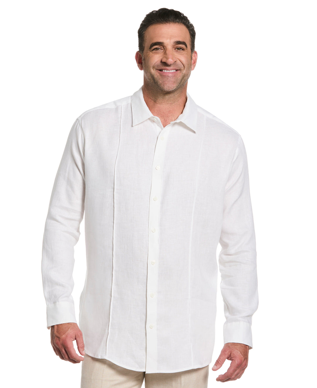 Big & Tall Solid Linen Sport Shirt (Bright White) 
