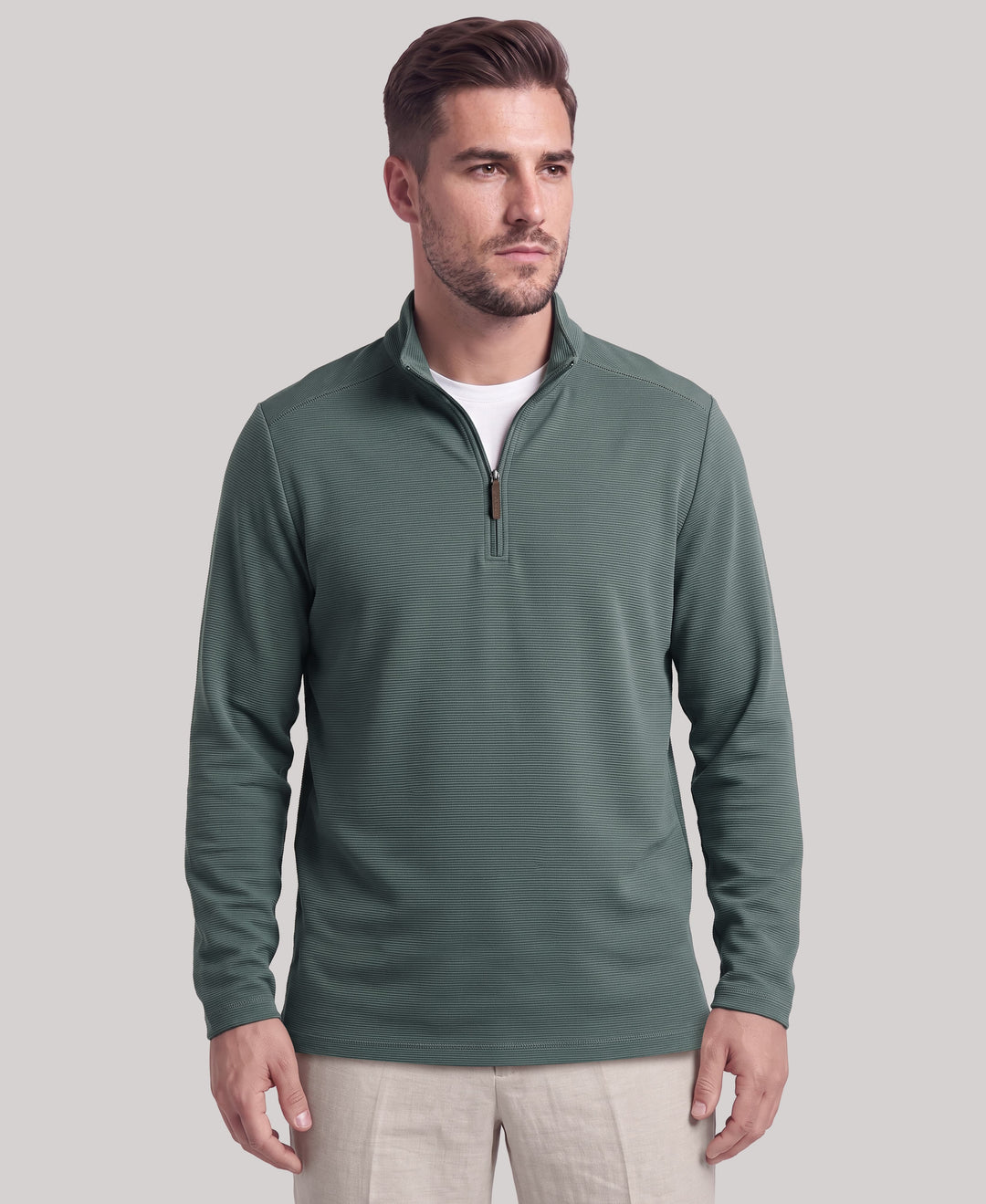 Big & Tall 1/4 Zip Long Sleeve Sweater (Balsam Green) 