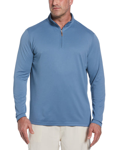 Solid Textured Quarter-Zip Pullover Sweater (Captains Blue) 