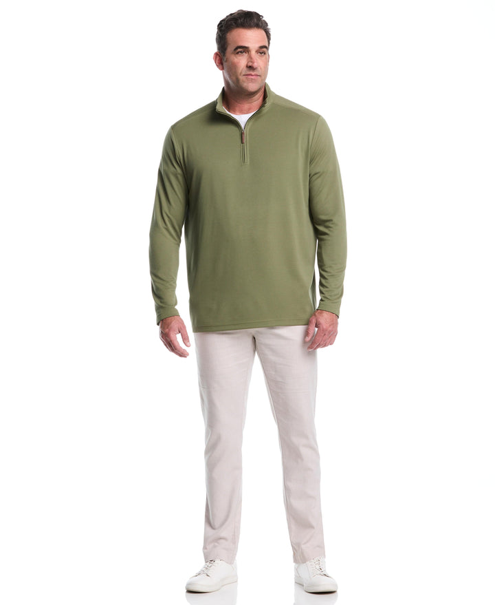 Big & Tall 1/4 Zip Long Sleeve Sweater (Olivine) 