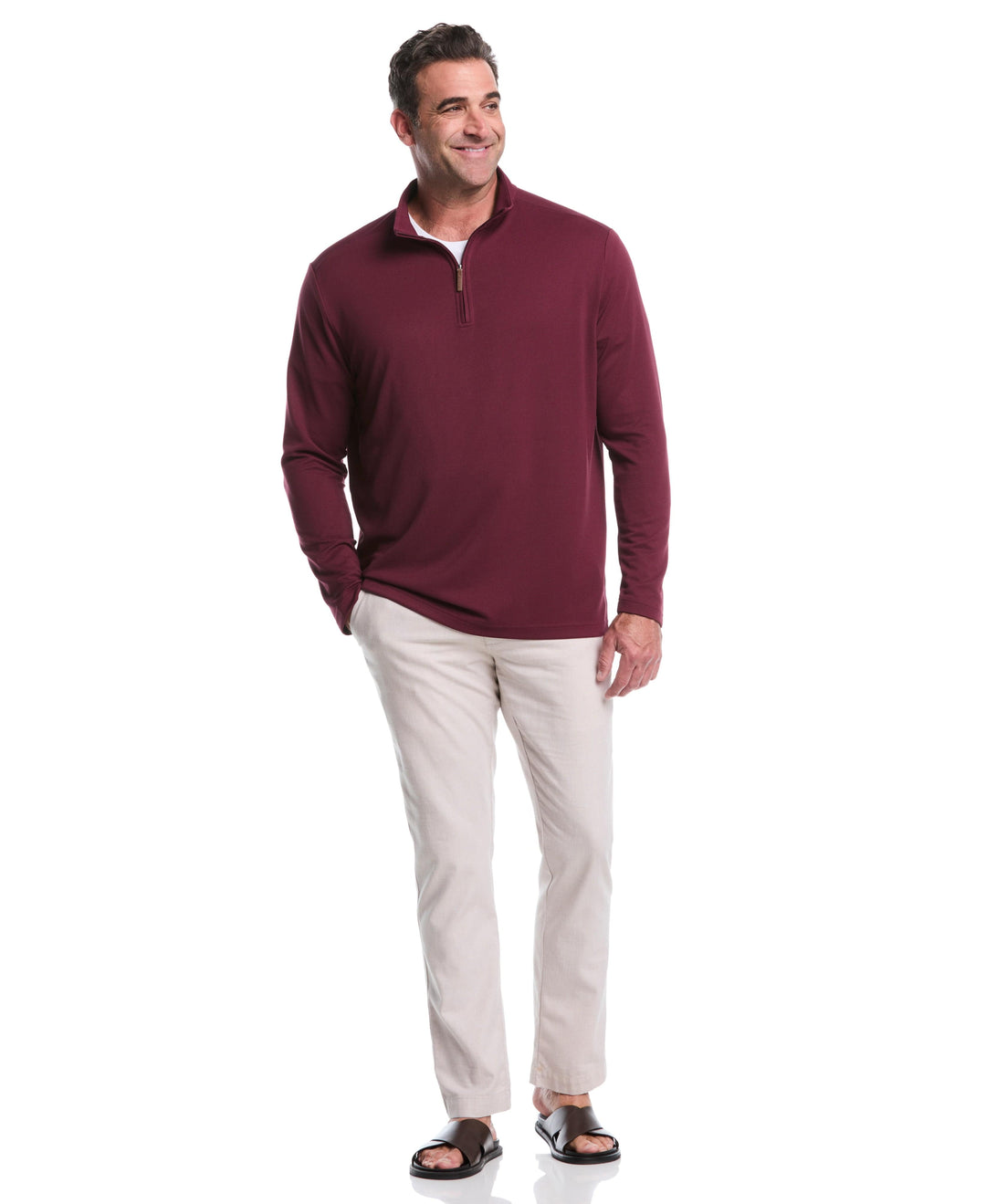 Big & Tall 1/4 Zip Long Sleeve Sweater (Windsor Wine) 