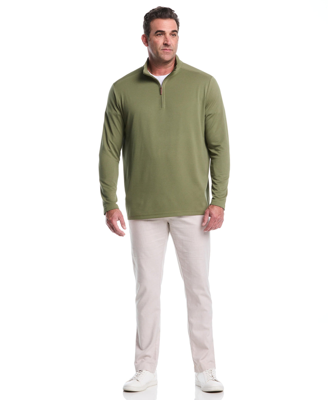 Big & Tall 1/4 Zip Long Sleeve Sweater (Olivine) 
