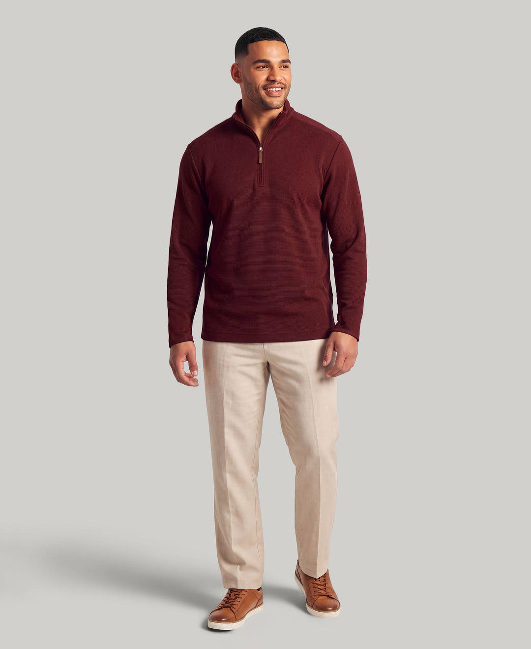 Big & Tall 1/4 Zip Long Sleeve Sweater (Tawny Port) 
