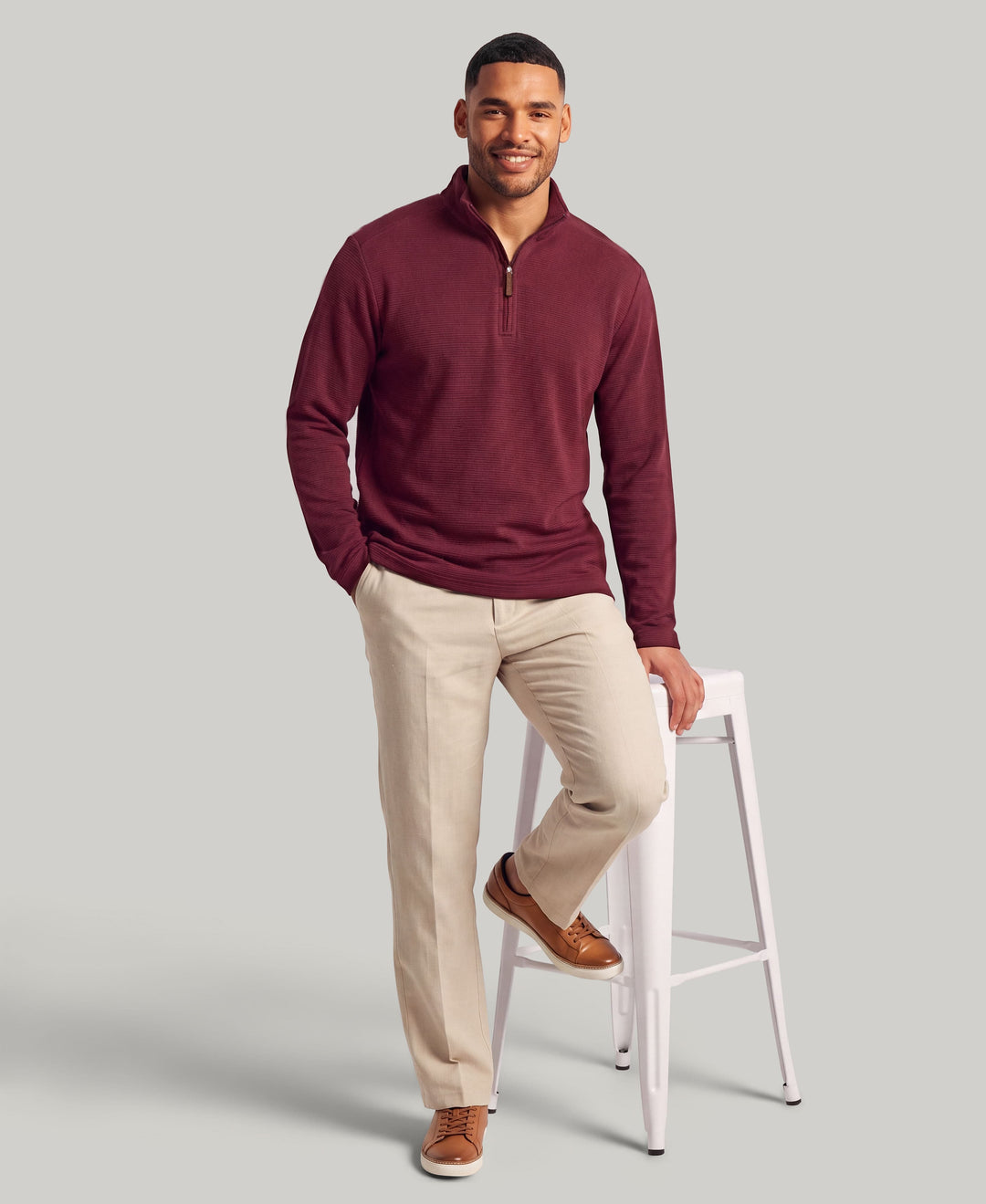 Big & Tall 1/4 Zip Long Sleeve Sweater (Tawny Port) 