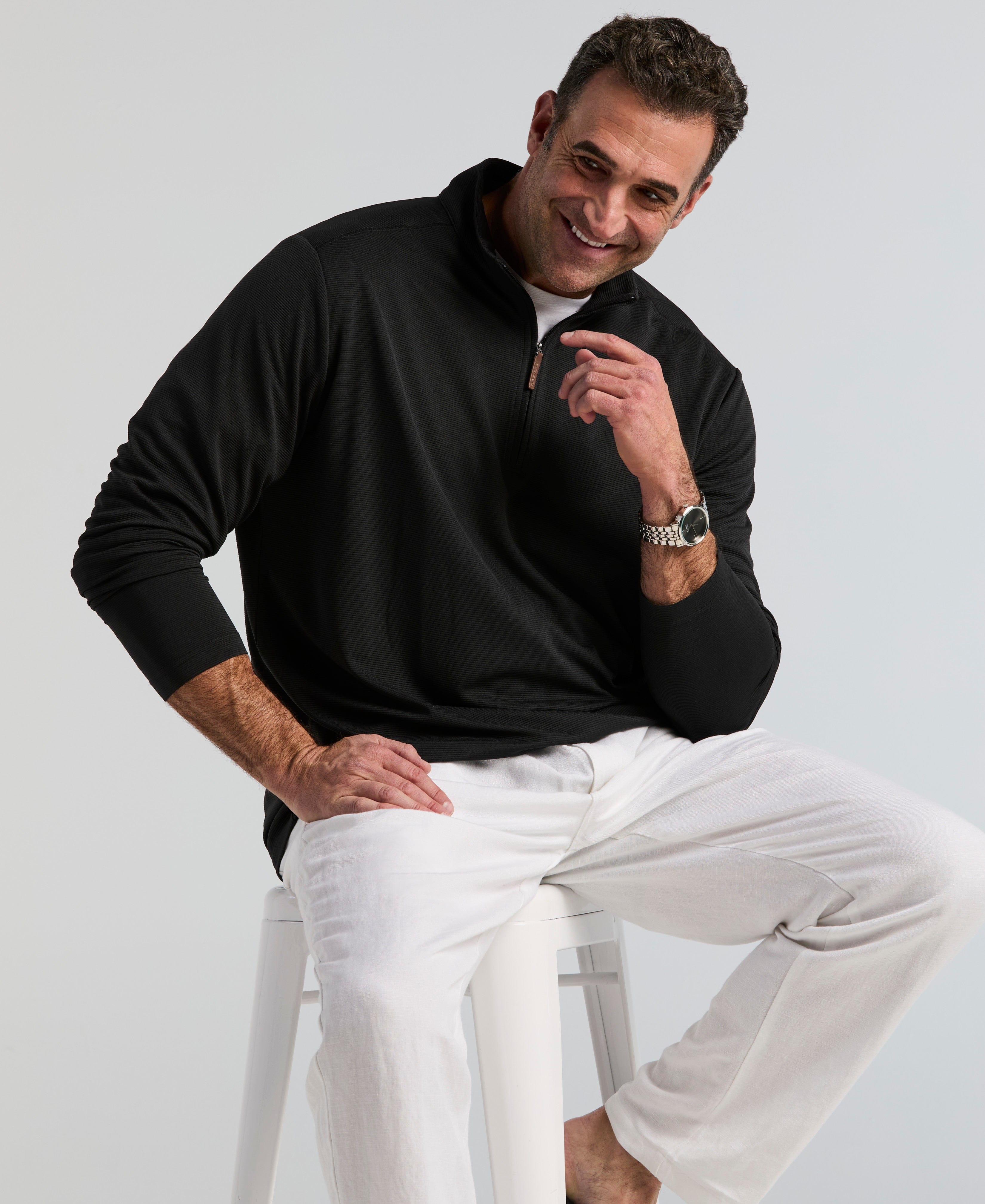 Big & Tall Solid Textured 1/4 Zip Pullover Sweater – Cubavera