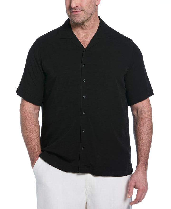 Big & Tall Solid Textured Cuban Collar Shirt (Jet Black) 