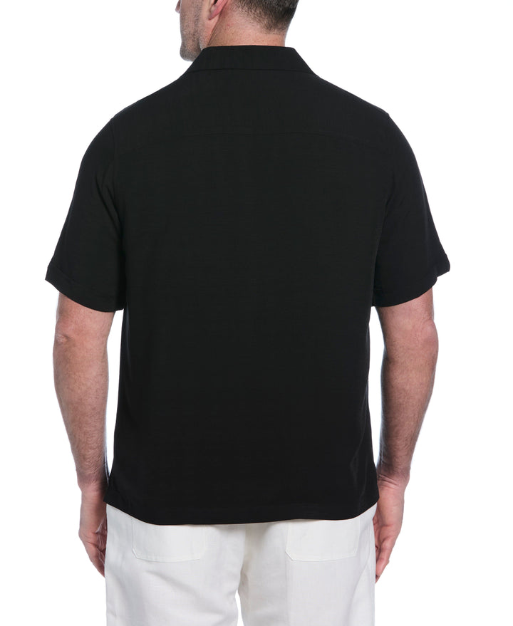 Big & Tall Solid Textured Cuban Collar Shirt (Jet Black) 